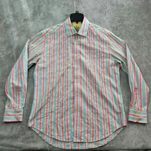 Robert Graham Shirt Men's Large Striped Textured Button Up Long Sleeves Cotton